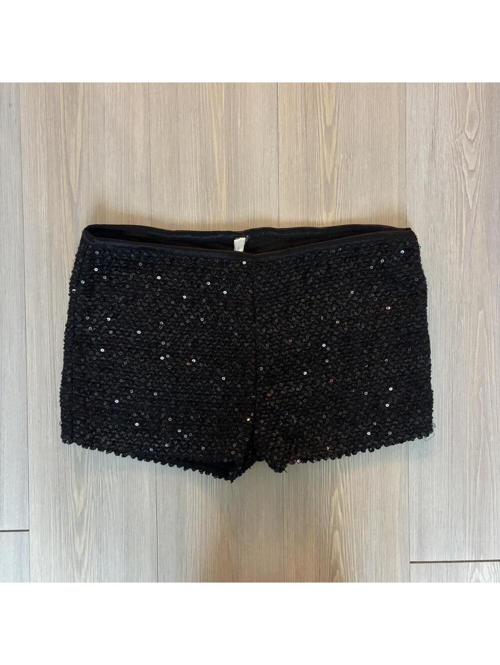 Black Sequin Micro Mini Shorts Size Medium Sparkly Festival Dance Hot Pants